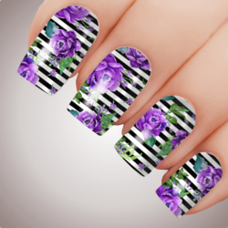 PURPLE FRENCH SAILOR Floral Full Cover Nail Decal Art Water Slider Transfer Tattoo Sticker