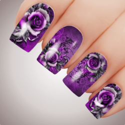 PURPLE VIXEN ROSE Floral Full Cover Nail Decal Art Water Slider Transfer Tattoo Sticker