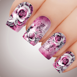 PINK VIXEN ROSE Floral Full Cover Nail Decal Art Water Valentines Transfer Tattoo Sticker