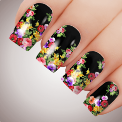 ARIA FLOWER Floral Full Cover Nail Decal Art Water Slider Transfer Tattoo Sticker