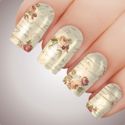 POSTED WITH LOVE Floral Full Cover Nail Decal Art Water Slider Transfer Tattoo Sticker