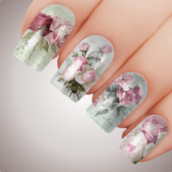 VINTAGE ROSE Floral Full Cover Nail Decal Art Water Valentines Transfer Tattoo Sticker