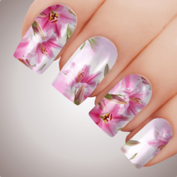PINK ETHEREAL LILLIUM Floral Full Cover Nail Decal Art Water Slider Transfer