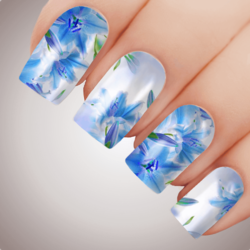 BLUE ETHEREAL LILLIUM Floral Full Cover Nail Decal Art Water Slider Transfer