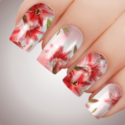 RED ETHEREAL LILLIUM Floral Full Cover Nail Decal Art Water Slider Transfer