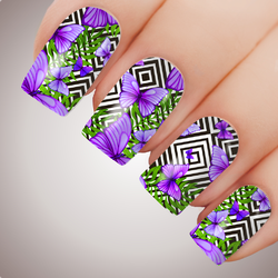 AZTEC BUTTERFLY PURPLE Floral Full Cover Nail Decal Art Water Slider Transfer