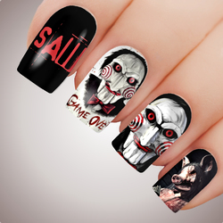 GAME OVER Jigsaw Saw Halloween Full Cover Nail Decal Art Water Slider Sticker