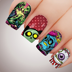 ZOMBIE MONTAGE Halloween Full Cover Nail Decal Art Water Slider Sticker