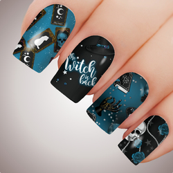 WITCH is BACK Blue Gothic Full Cover Halloween Nail Decal Art Water Slider Sticker