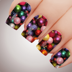 MYSTICAL RAINBOW BAUBLES Christmas Nail Decal Water Transfer Xmas Sticker Tattoo