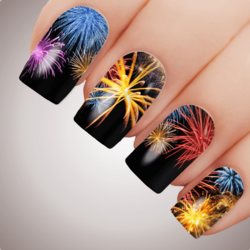 DARK FIREWORKS New Years Eve Nail Decal Party Celebration Water Transfer Sticker Tattoo