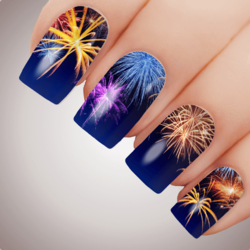MIDNIGHT FIREWORKS New Years Eve Nail Decal Party Celebration Water Transfer Sticker Tattoo
