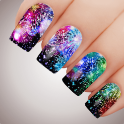 RAINBOW FIREWORKS New Years Eve Nail Decal Party Celebration Water Transfer Sticker Tattoo