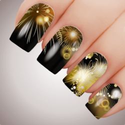 GOLDEN FIREWORKS New Years Eve Nail Decal Party Celebration Water Transfer Sticker Tattoo