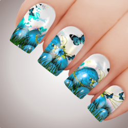 BLUE Spring Easter Blossom Nail Art Water Decal Transfer Sticker Tattoo