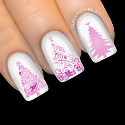 BABY PINK STARDUST Christmas Tree Nail Decal Xmas Water Transfer Sticker Tattoo