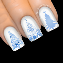 BABY BLUE STARDUST Christmas Tree Nail Decal Xmas Water Transfer Sticker Tattoo