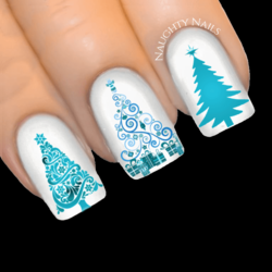 TURQUOISE STARDUST Christmas Tree Nail Decal Xmas Water Transfer Sticker Tattoo