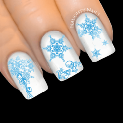 BLUE ENCHANTED SNOWFLAKE Christmas Nail Decal Xmas Water Transfer Sticker Tattoo