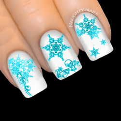 TURQUOISE ENCHANTED SNOWFLAKE Christmas Nail Decal Xmas Water Transfer Sticker Tattoo