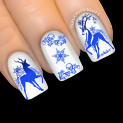 ROYAL BLUE SNOWSTORM REINDEER Christmas Nail Decal Xmas Water Transfer Sticker Tattoo