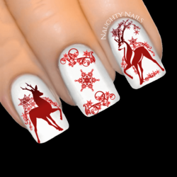RUBY SNOWSTORM REINDEER Christmas Nail Decal Xmas Water Transfer Sticker Tattoo