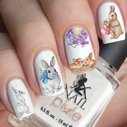 ENCHANTED BUNNY Easter Nail Water Transfer Decal Sticker Art Slider