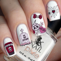 CREEPY BUT CUTE in Lust Red Nail Decal Halloween Water Transfer Sticker Tattoo