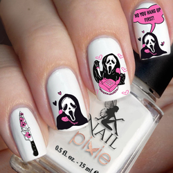 PINK GHOST FACE Nail Decal Halloween Scream Water Transfer Sticker Tattoo
