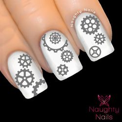 MATTE SILVER STEAMPUNK COGS Nail Water Transfer Decal Sticker WATCH PARTS