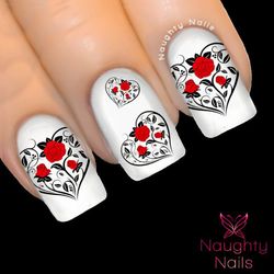 RED ENTWINED HEARTS Love Valentines Day Nail Water Transfer Decal Sticker ROSE