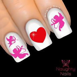 PINK CUPID HEART Love Valentines Day Nail Water Transfer Decal Sticker Art