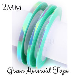 2mm MERMAID GREEN Nail Art Opal Striping Tape Line Roll Rainbow Angel Paper
