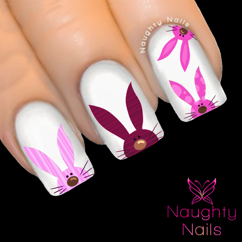 CHEEKY EASTER BUNNY PINKS Nail Water Transfer Decal Sticker Art Tattoo