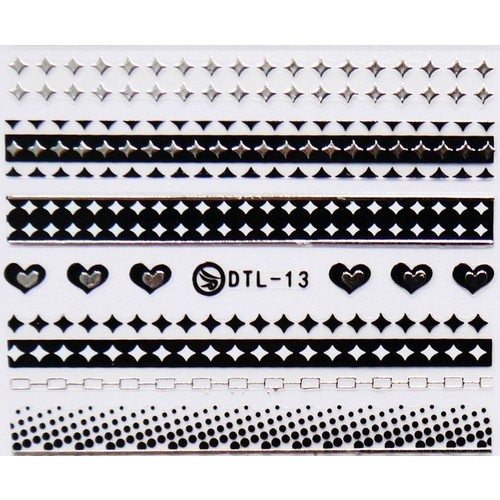 Stars Chain 3D Peel & Stick Nail Art Transfer Decal Sticker Black Silver DTL-13