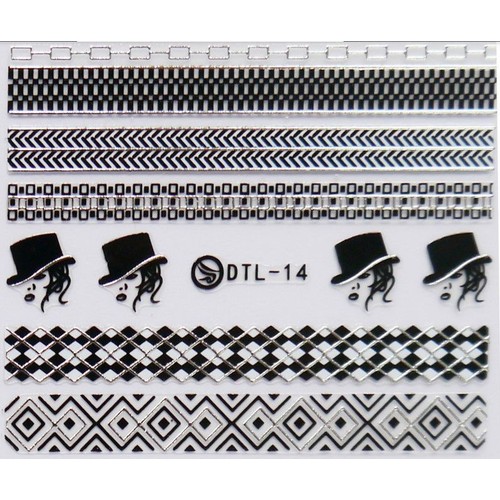 Retro 3D Peel & Stick Nail Art Transfer Decal Sticker Black Silver DTL-14