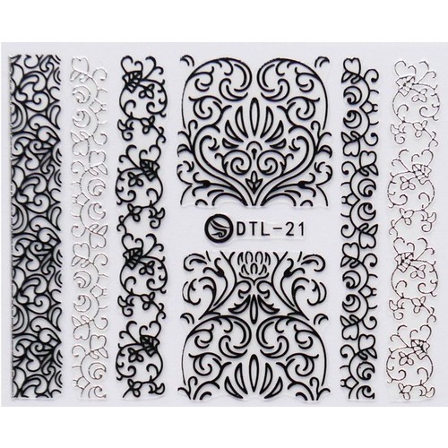 Filigree 3D Peel & Stick Nail Art Transfer Decal Sticker Black Silver DTL-21