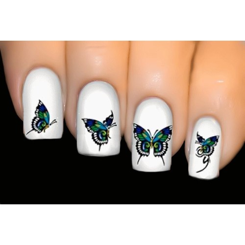 Ethereal Blue - BUTTERFLY Nail Art Water Tattoo Transfer Decal Sticker #1003