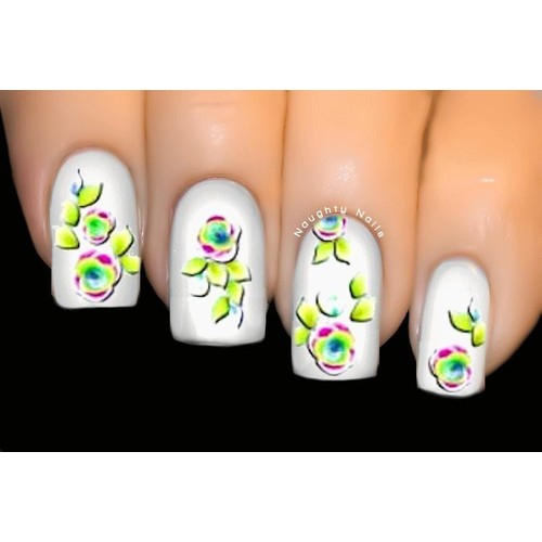 Neon Rose - FLOWER Nail Water Tattoo Transfer Decal Sticker BLE-1113