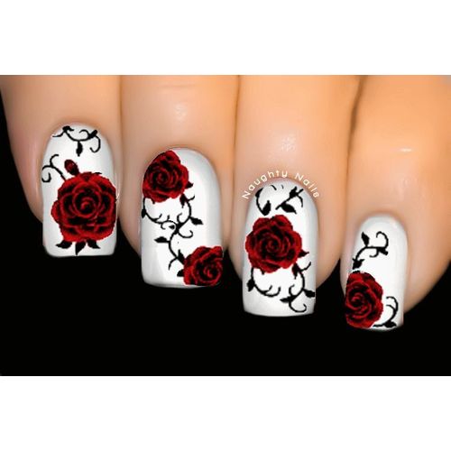 ROSES OF RED Flower Nail Water Transfer Decal Sticker Art Tattoo