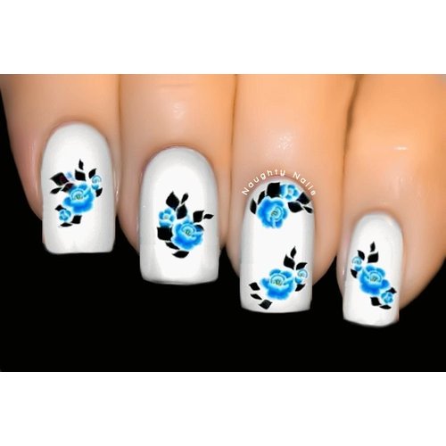 Blue Rose - FLOWER Nail Water Tattoo Transfer Decal Sticker XF-1074