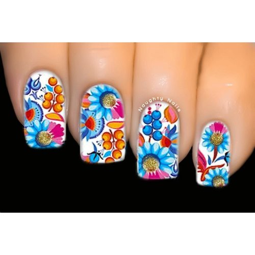 Garden of Blue Full Cover Nail Water Transfer Decal Sticker Art Tattoo