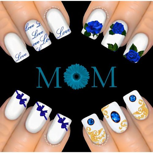 6Pc BLUE GIFT PACK MOTHERS DAY Nail Water Transfer Decal Sticker Art Tattoo