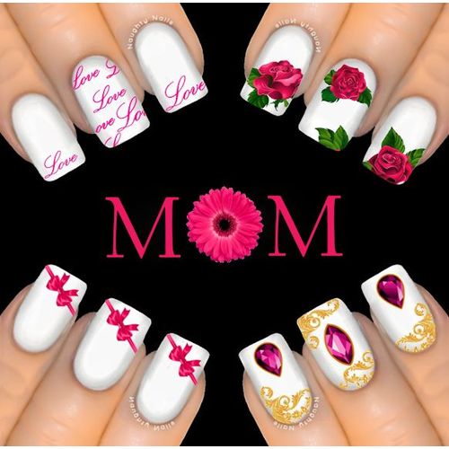 6Pc PINK GIFT PACK MOTHERS DAY Nail Water Transfer Decal Sticker Art Tattoo