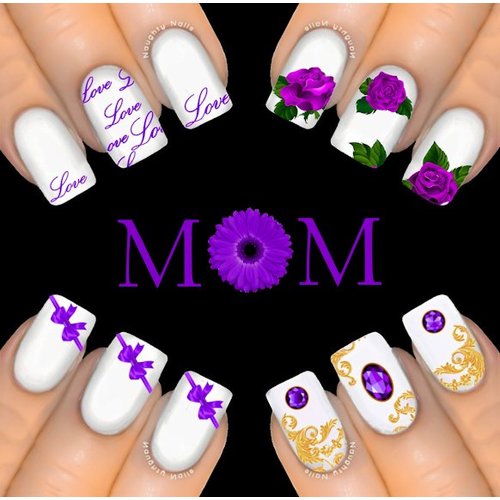 6Pc PURPLE GIFT PACK MOTHERS DAY Nail Water Transfer Decal Sticker Art Tattoo