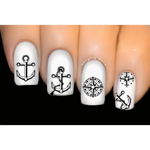 Black Nautical Anchor Compass - INSPIRED Nail Water Tattoo Decal Sticker D-239B