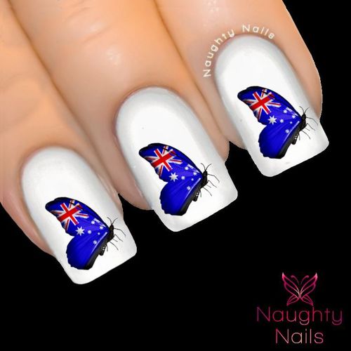 AUSTRALIAN FLAG Butterfly Side Nail Water Transfer Decal Tattoo Australia Day