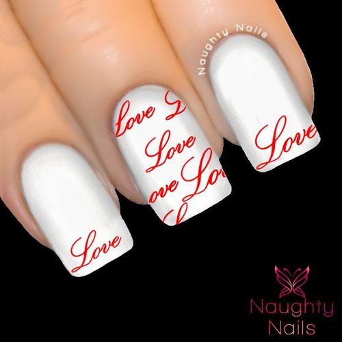 LOVE CURSIVE in RED Valentines Day Nail Water Transfer Decal Sticker Art Tattoo