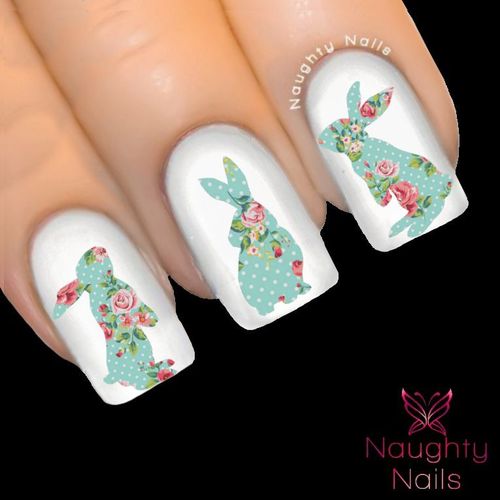 BUNNY in AMELIA FLORAL Nail Water Transfer Decal Sticker Art Tattoo