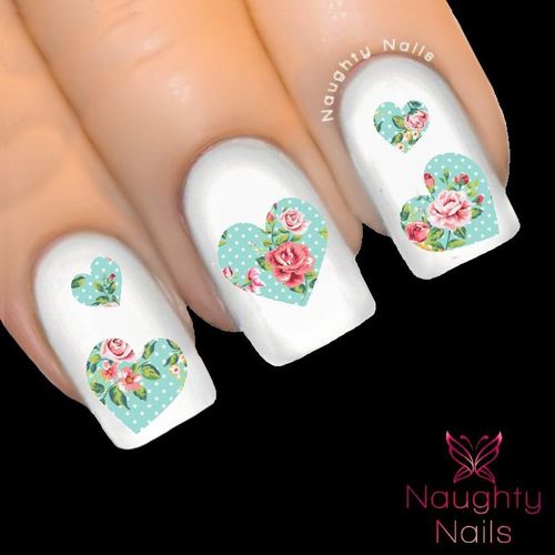 HEART in AMELIA FLORAL Accent Nail Water Transfer Decal Sticker Art Tattoo